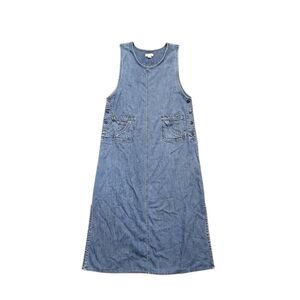 Christopher & Banks Dress Women's Large Blue Denim Jumper Sleeveless Pinafore